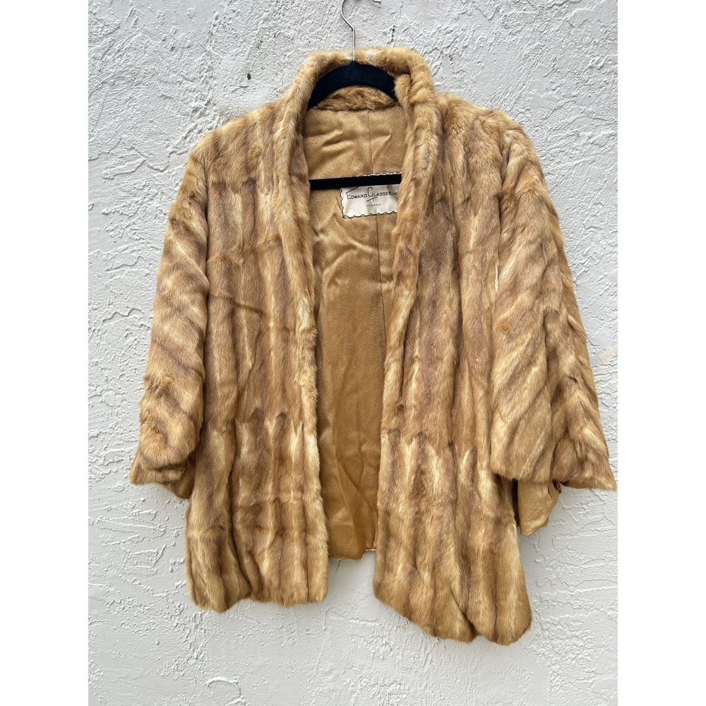 Vintage 50-60 Edward Glasser Chicago Real Mink Fur Stole Capelet Honey Blonde